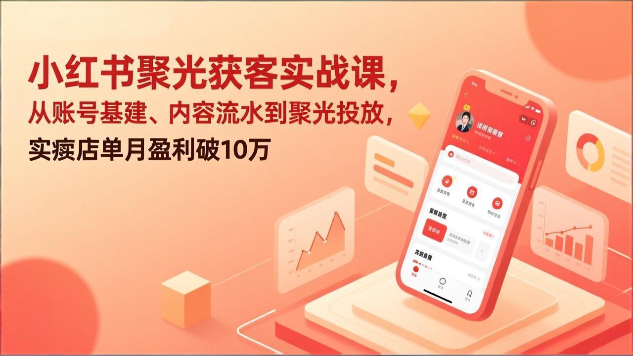 小红书聚光获客实战课，从账号基建、内容流水到聚光投放，实体店单月盈利破10万-冒泡网