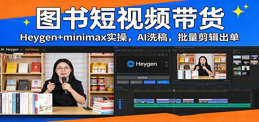 图书短视频带货：Heygen+minimax实操，AI洗稿 ，批量剪辑出单-冒泡网