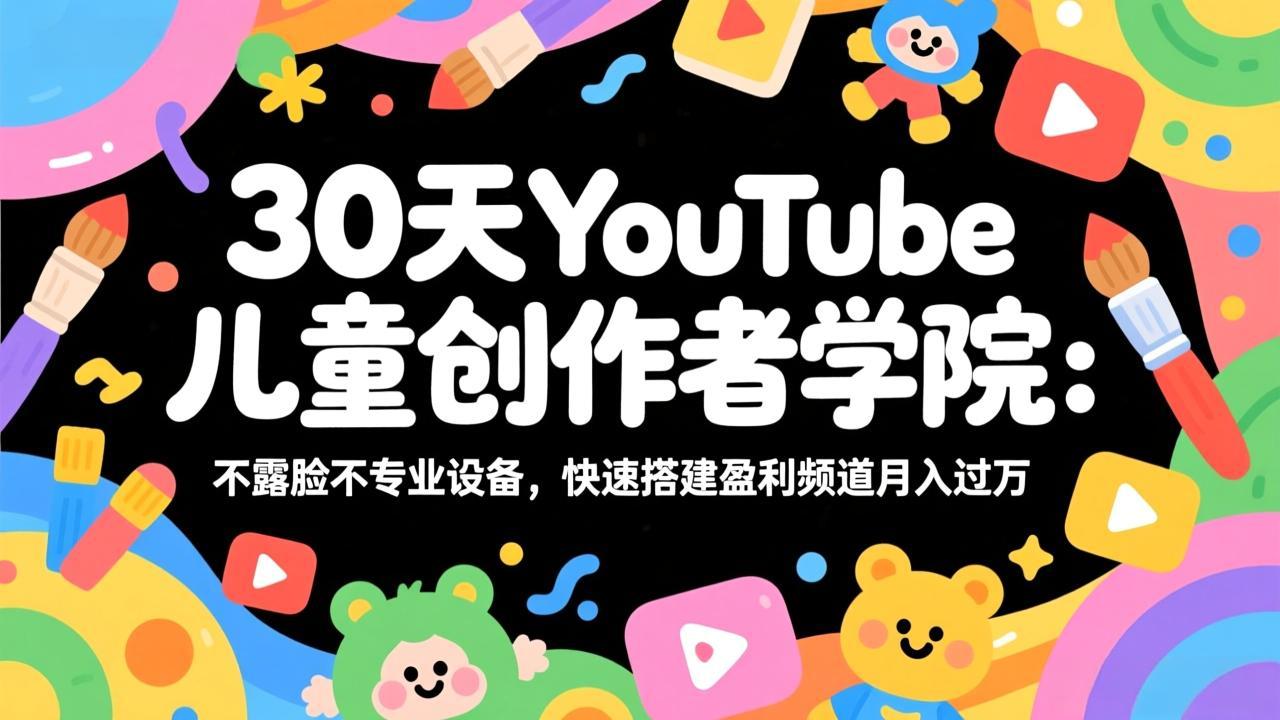 30天YouTube儿童创作者学院：不露脸不专业设备，快速搭建盈利频道月入过万-冒泡网