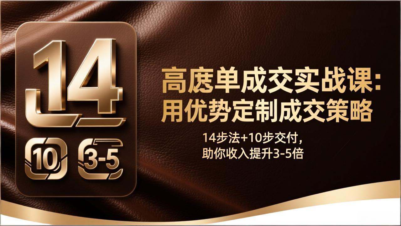 高客单成交实战课：用优势定制成交策略，14步法+10步交付，助你收入提升3-5倍-冒泡网