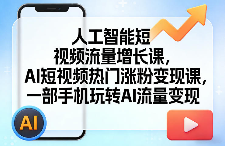 人工智能短视频流量增长课，AI短视频热门涨粉变现课，一部手机玩转AI流量变现-冒泡网