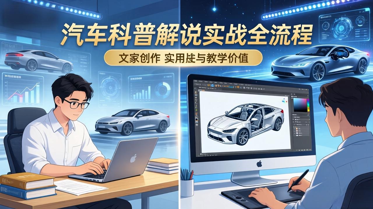 抖音汽车科普解说实战：文案+动画+画面处理+去水印全流程，打造专业汽车科普视频-冒泡网