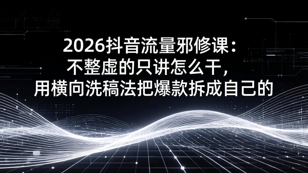 2026抖音流量邪修课：不整虚的只讲怎么干，用横向洗稿法把爆款拆成自己的-冒泡网