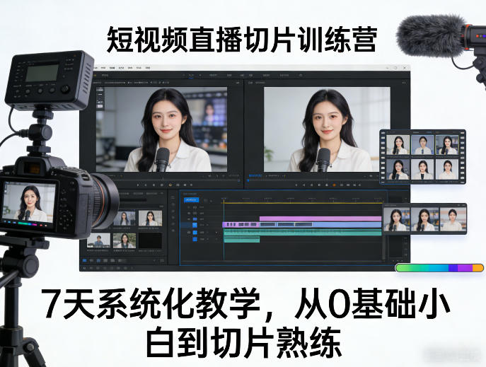 短视频直播切片训练营，7天系统化教学，从0基础小白到切片熟练-冒泡网