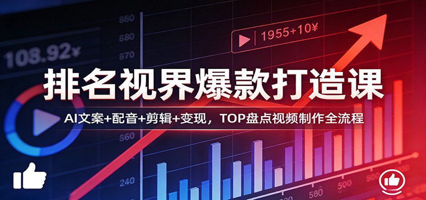 排名视界爆款打造课：AI文案+配音+剪辑+变现，TOP盘点视频制作全流程-冒泡网