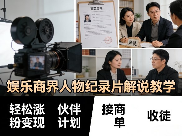 娱乐商界人物纪录片解说教学，轻松涨粉变现，伙伴计划，接商单，收徒等-冒泡网