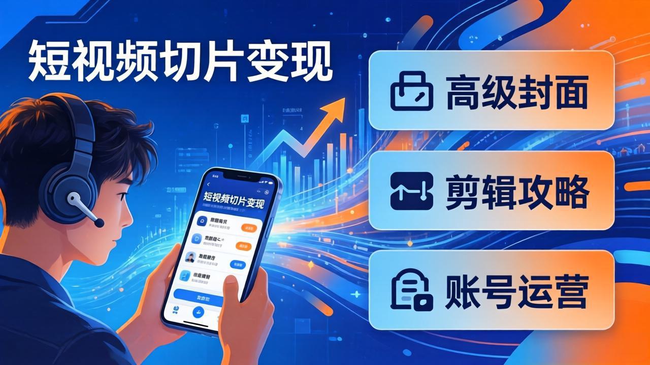 短视频切片变现速成班2.0：高级封面+剪辑攻略+账号运营，0基础小白快速入局副业-冒泡网