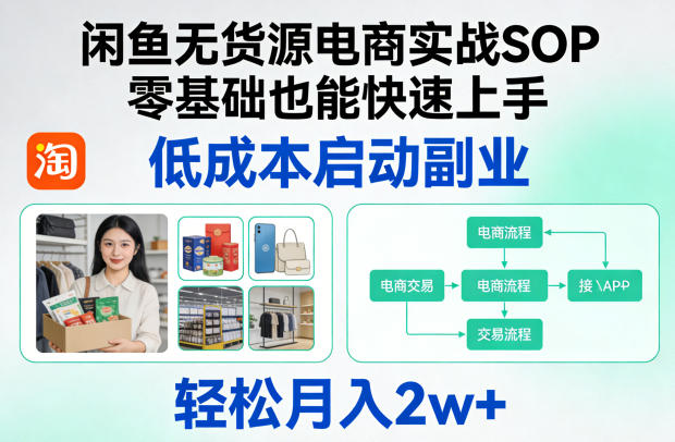 闲鱼无货源电商实战SOP，零基础也能快速上手，低成本启动副业，轻松月入2w+-冒泡网