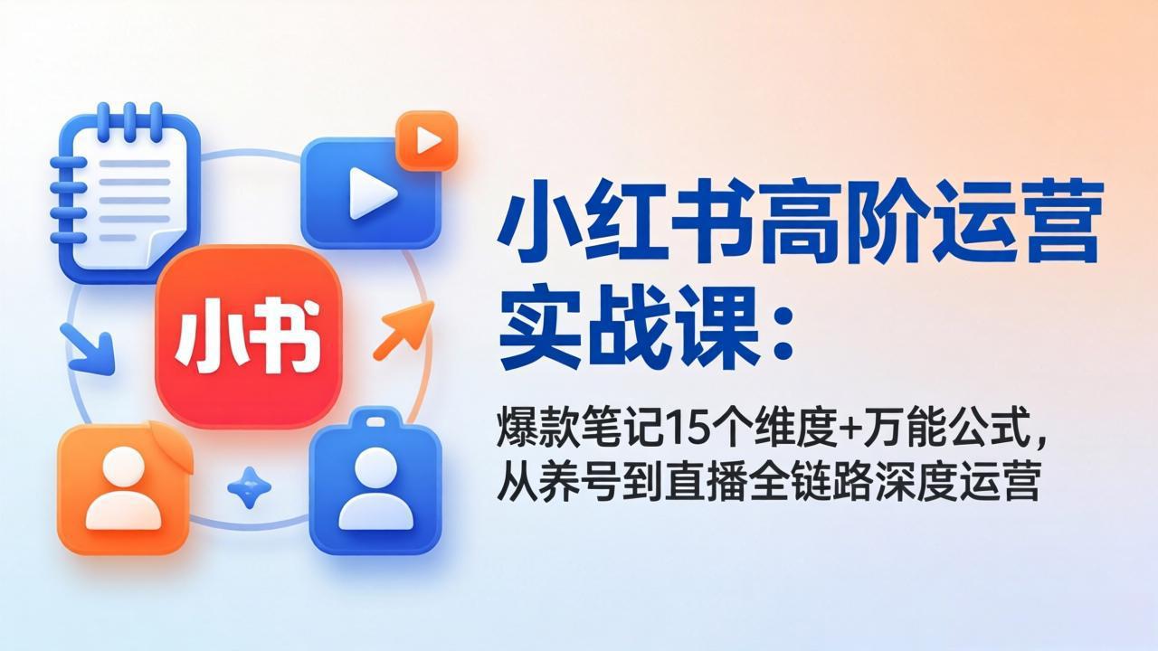 小红书高阶运营实战课：爆款笔记15个维度+万能公式，从养号到直播全链路深度运营-冒泡网