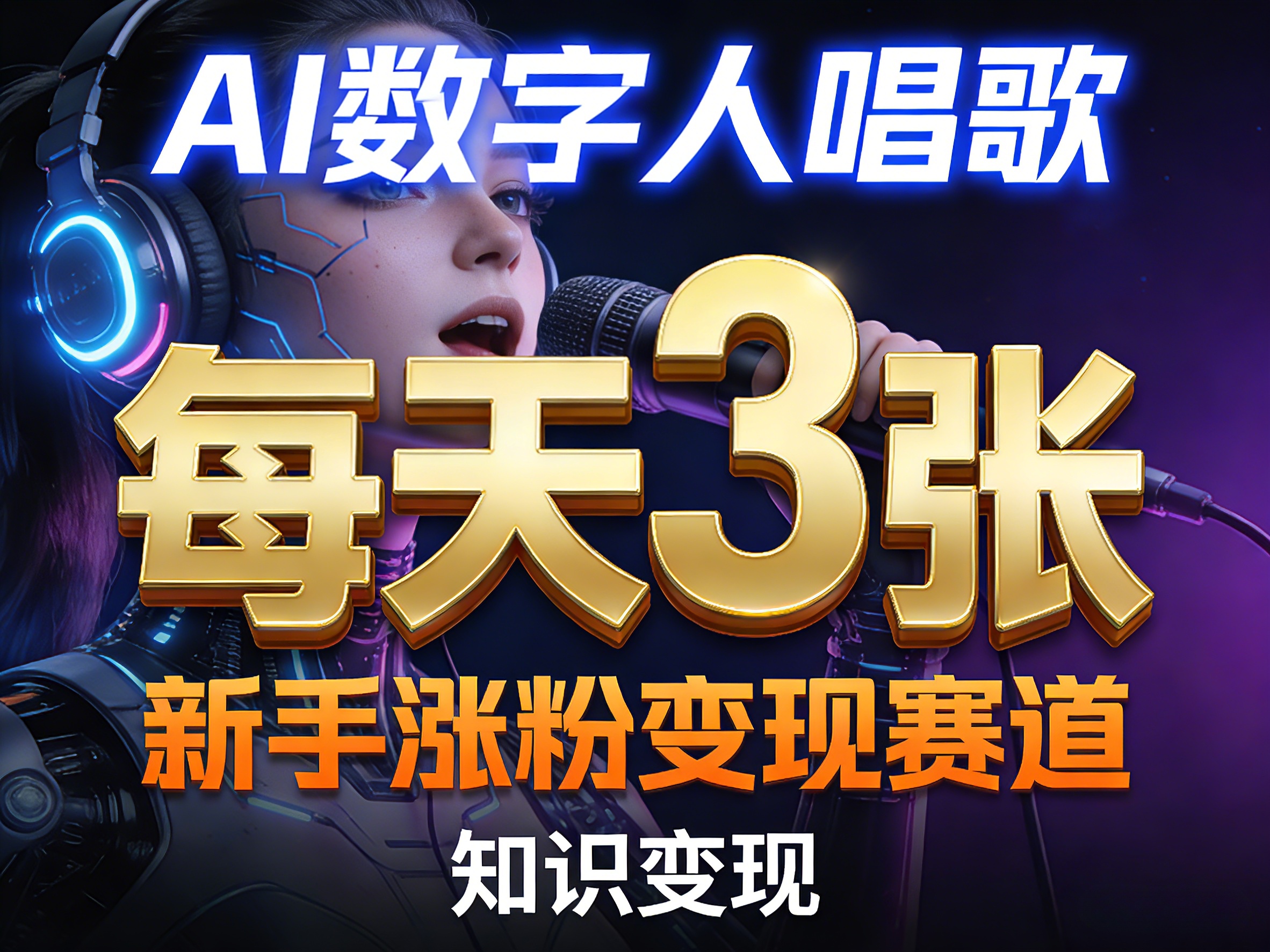 AI数字人唱歌，新手涨粉变现赛道，每天3张和知识付费，副业必备-冒泡网