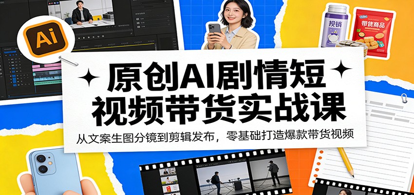 原创AI剧情短视频带货实战课：从文案生图分镜到剪辑发布，零基础打造爆款带货视频-冒泡网