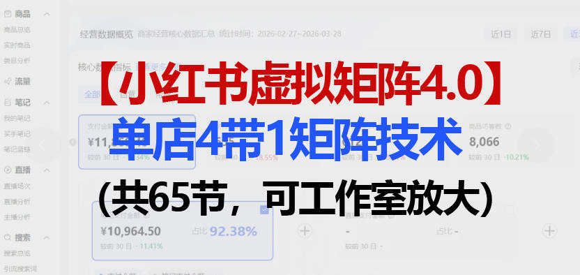 小红书虚拟矩阵4.0技术：单店4带1矩阵(共65节，可工作室放大)-冒泡网