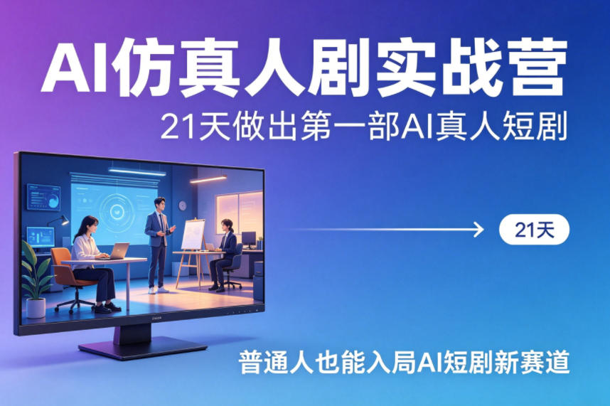 AI仿真人剧实战营，21天做出第一部AI真人短剧，普通人也能入局AI短剧新赛道-冒泡网
