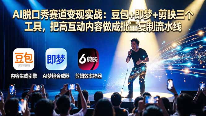 AI脱口秀赛道变现实战：豆包+即梦+剪映三个工具，把高互动内容做成批量复制流水线-冒泡网