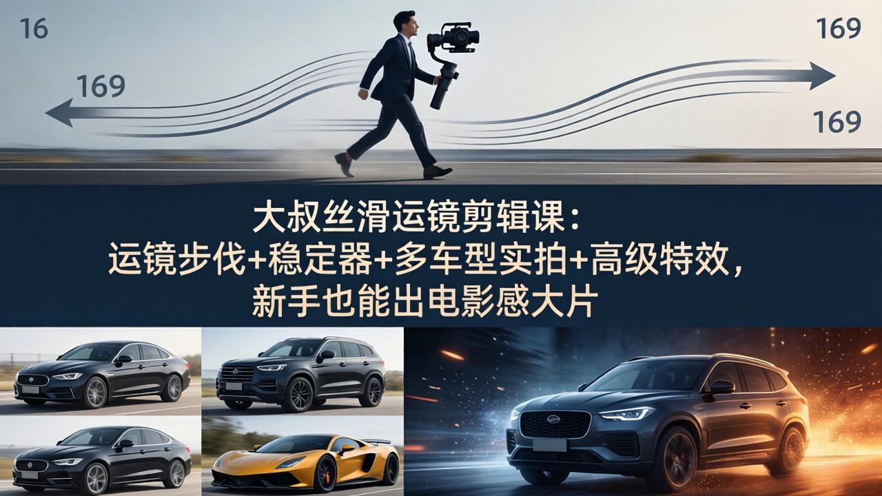 大叔丝滑运镜剪辑课：运镜步伐+稳定器+多车型实拍+高级特效，新手也能出电影感大片-冒泡网