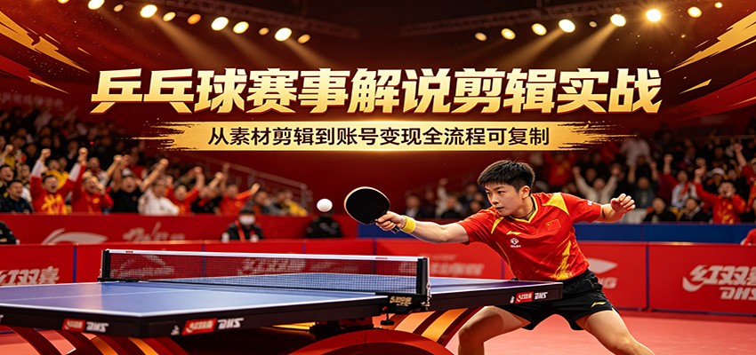 乒乓球赛事解说剪辑实战，从素材剪辑到账号变现全流程可复制-冒泡网