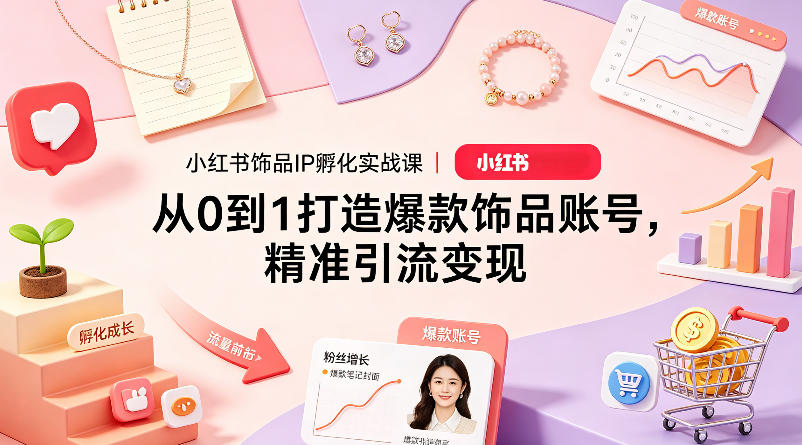 小红书饰品IP孵化实战课｜从0到1打造爆款饰品账号，精准引流变现-冒泡网