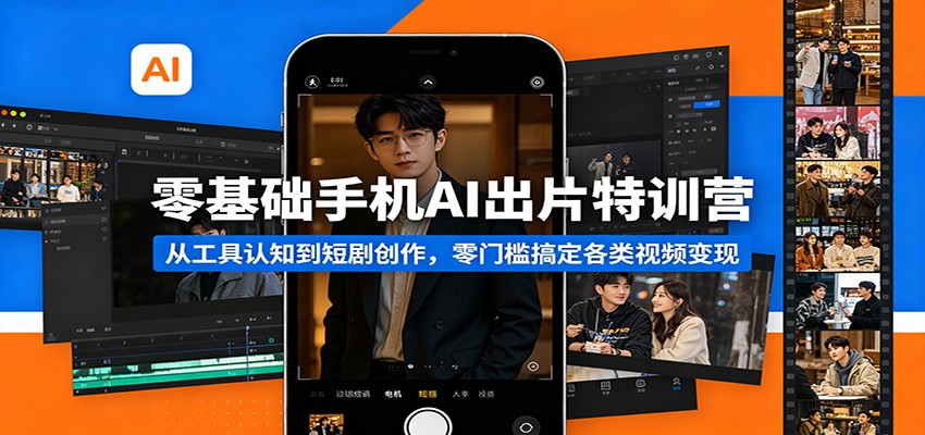 零基础手机AI出片特训营：从工具认知到短剧创作，零门槛搞定各类视频变现-冒泡网