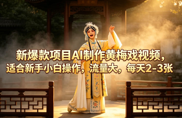 新爆款项目AI制作黄梅戏视频，适合新手小白操作，流量大，每天2-3张-冒泡网