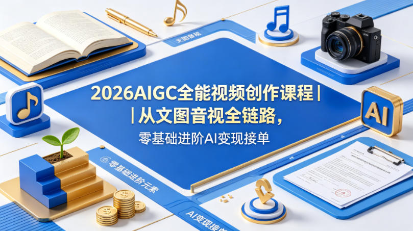 2026AIGC全能视频创作课程｜从文图音视全链路，零基础进阶AI变现接单-冒泡网