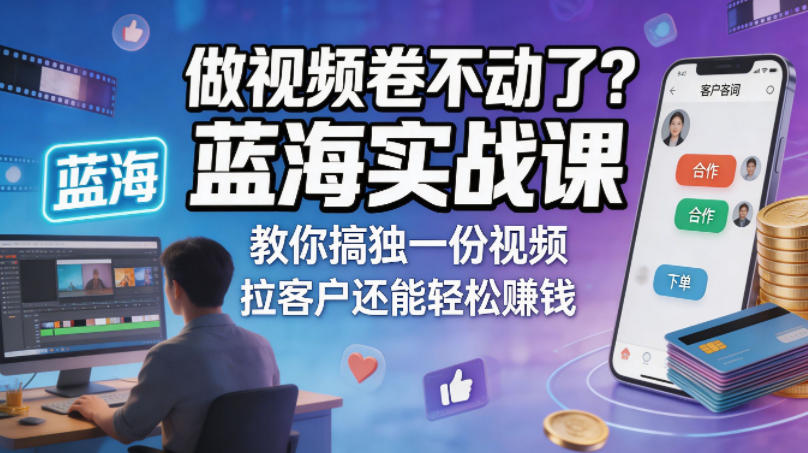 做视频卷不动了？蓝海实战课教你搞独一份视频，拉客户还能轻松賺钱！【原创双语字幕】-冒泡网