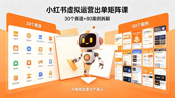 小红书虚拟运营出单矩阵课：30个赛道+80案例拆解，AI赋能批量生产笔记-冒泡网
