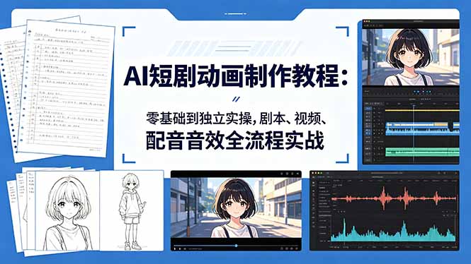AI短剧动画制作教程：零基础到独立实操，剧本、视频、配音音效全流程实战-冒泡网