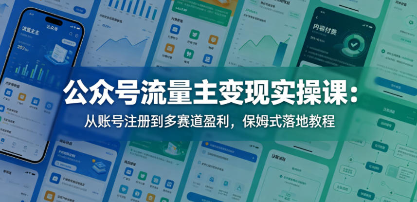 公众号流量主变现实操课：从账号注册到多赛道盈利，保姆式落地教程-冒泡网