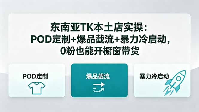 东南亚TK本土店实操：POD定制+爆品截流+暴力冷启动，0粉也能开橱窗带货-冒泡网