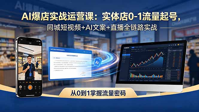 AI爆店实战运营课：实体店0-1流量起号，同城短视频+AI文案+直播全链路实战-冒泡网
