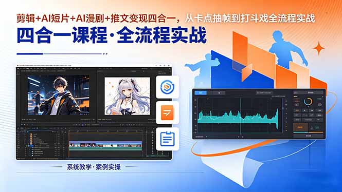 剪辑+AI短片+AI漫剧+推文变现四合一，从卡点抽帧到打斗戏全流程实战-冒泡网