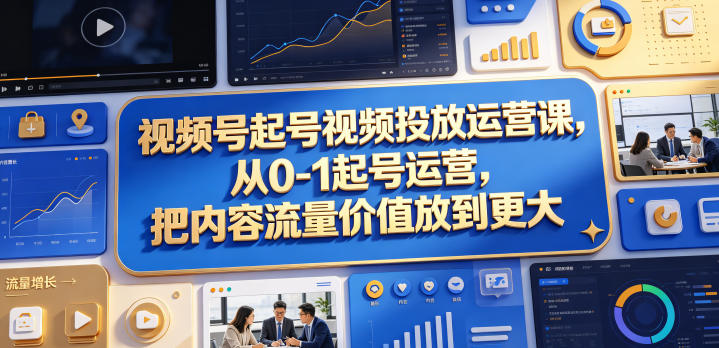 视频号起号视频投放运营课，从0-1起号运营，把内容流量价值放到更大-冒泡网
