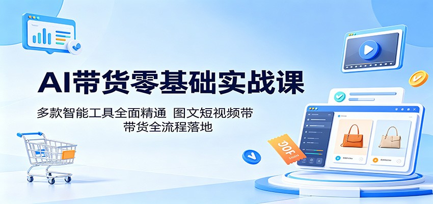 AI带货零基础实战课：多款智能工具全面精通，图文短视频带货全流程落地-冒泡网