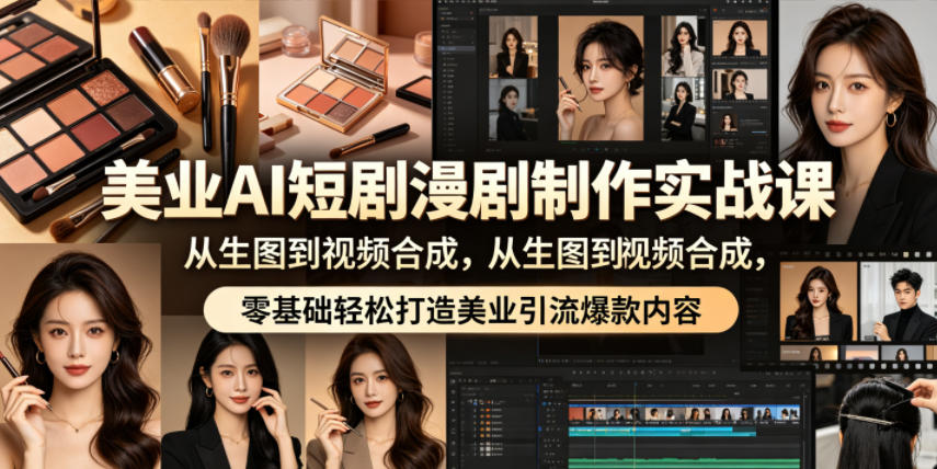 美业AI短剧漫剧制作实战课，从生图到视频合成，零基础轻松打造美业引流爆款内容-冒泡网