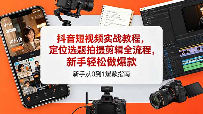 抖音短视频实战教程，定位选题拍摄剪辑全流程，新手轻松做爆款-冒泡网