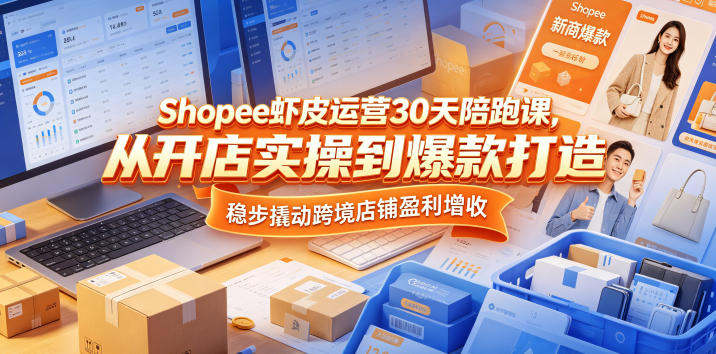 Shopee虾皮运营30天陪跑课，从开店实操到爆款打造，稳步撬动跨境店铺盈利增收-冒泡网