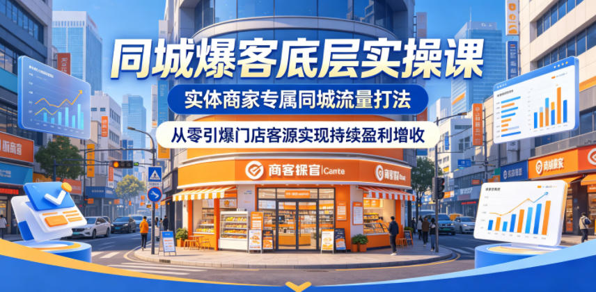 同城爆客底层实操课，实体商家专属同城流量打法，从零引爆门店客源实现持续盈利增收-冒泡网