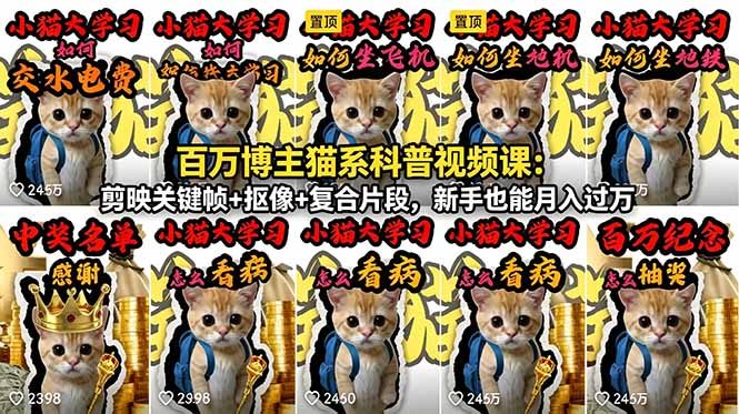 百万博主猫系科普视频课：剪映关键帧+抠像+复合片段，新手也能月入过万-冒泡网