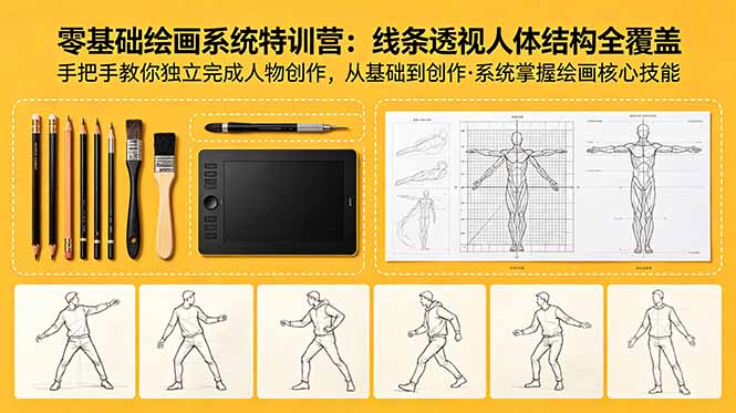 零基础绘画系统特训营：线条透视人体结构全覆盖，手把手教你独立完成人物创作-冒泡网