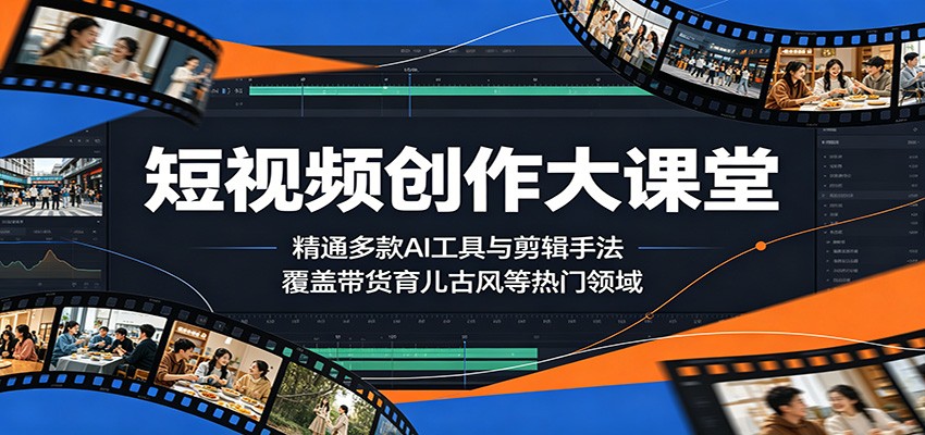 短视频创作大课堂：精通多款AI工具与剪辑手法，覆盖带货、育儿、古风等热门领域-冒泡网