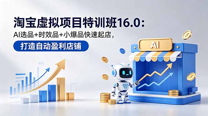 淘宝虚拟项目特训班16.0：AI选品+时效品+小爆品快速起店，打造自动盈利店铺-冒泡网