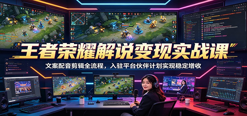 王者荣耀解说变现实战课：文案配音剪辑全流程，入驻平台伙伴计划实现稳定增收-冒泡网