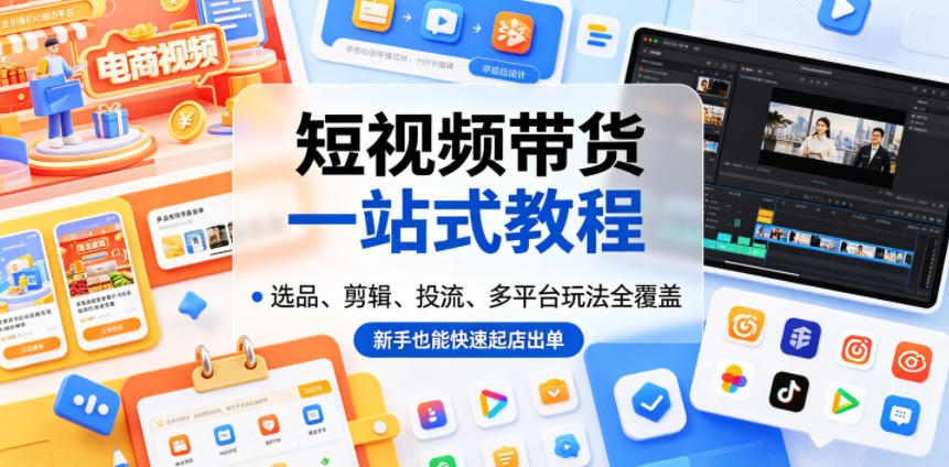 短视频带货一站式教程，选品、剪辑、投流、多平台玩法全覆盖，新手也能快速起店出单-冒泡网