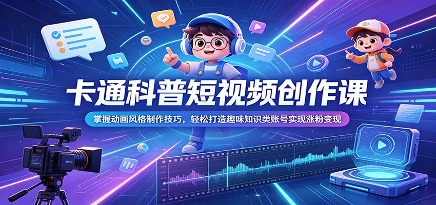 卡通科普短视频创作课：掌握动画风格制作技巧，轻松打造趣味知识类账号实现涨粉变现-冒泡网