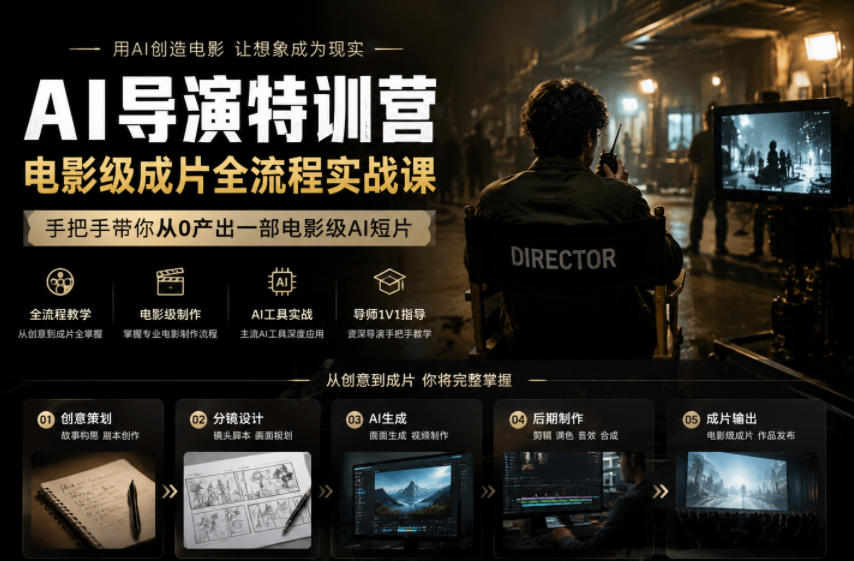 AI导演特训营，电影级成片全流程实战课，手把手带你从0产出一部电影级AI短片-冒泡网