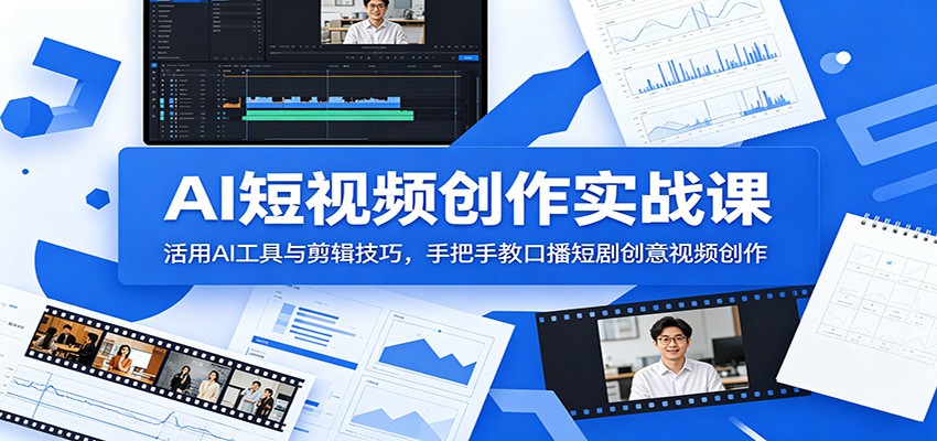 AI短视频创作实战课：活用AI工具与剪辑技巧，手把手教口播短剧创意视频创作-冒泡网