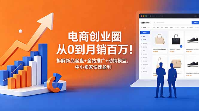 电商创业圈从0到月销百万！拆解新品起盘+全站推广+动销模型，中小卖家快速盈利-冒泡网