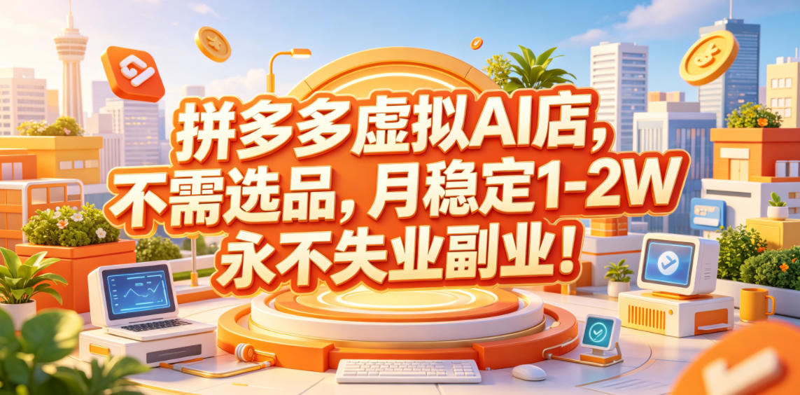 拼多多虚拟AI店，不需选品，月稳定1-2W，永不失业副业！【揭秘】-冒泡网