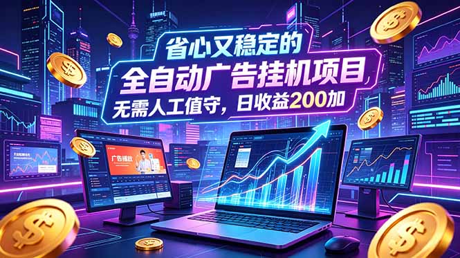 全自动广告挂机项目，全程无需人工值守。稳定创收每日收益200+-冒泡网