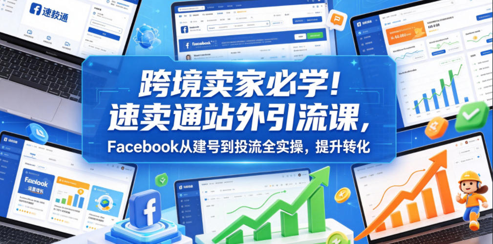 跨境卖家必学！速卖通站外引流课，Facebook从建号到投流全实操，提升转化-冒泡网